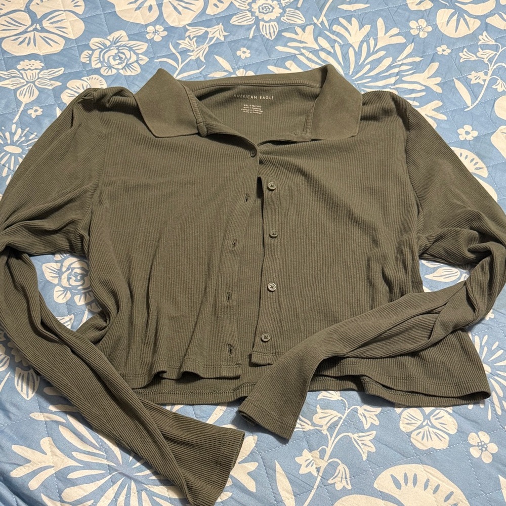 American Eagle Outfitters Sage Button Down crop top